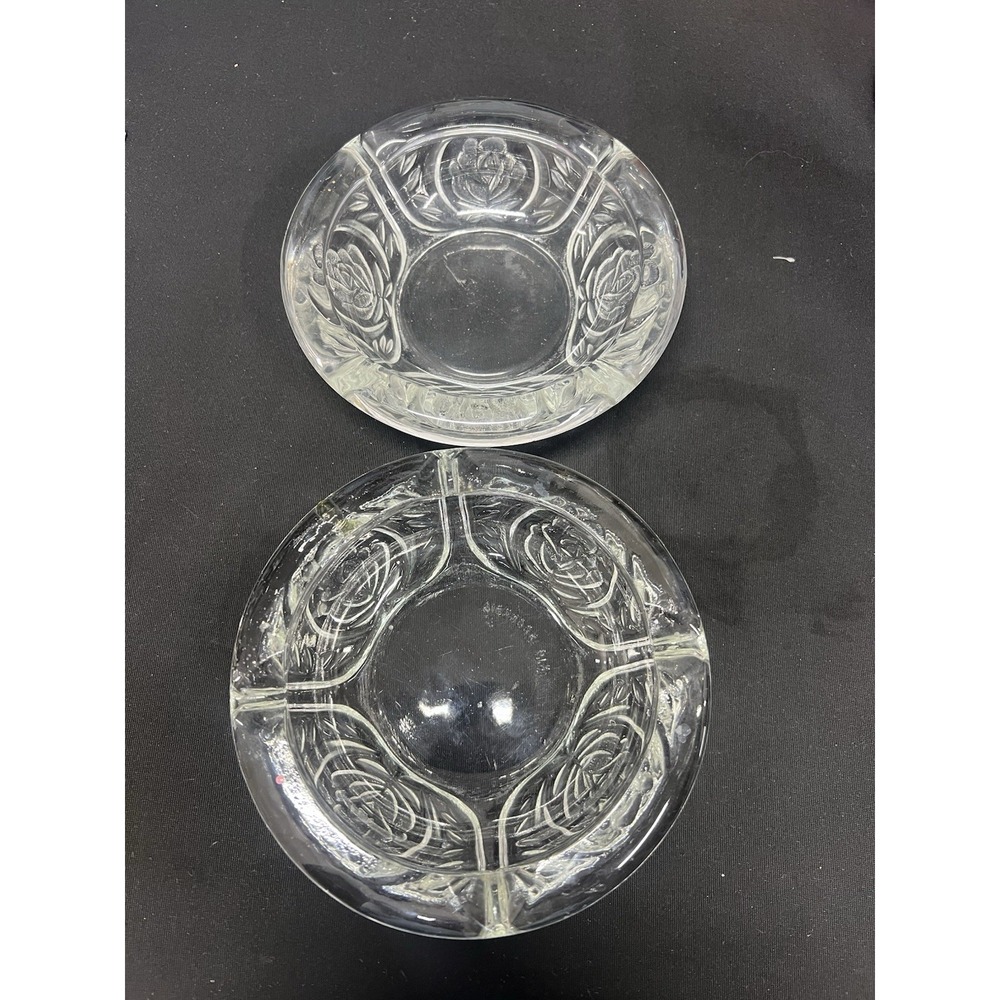 Vintage KIG Indonesian Pressed Glass Rose‎ Pattern Ashtray Set Of 2